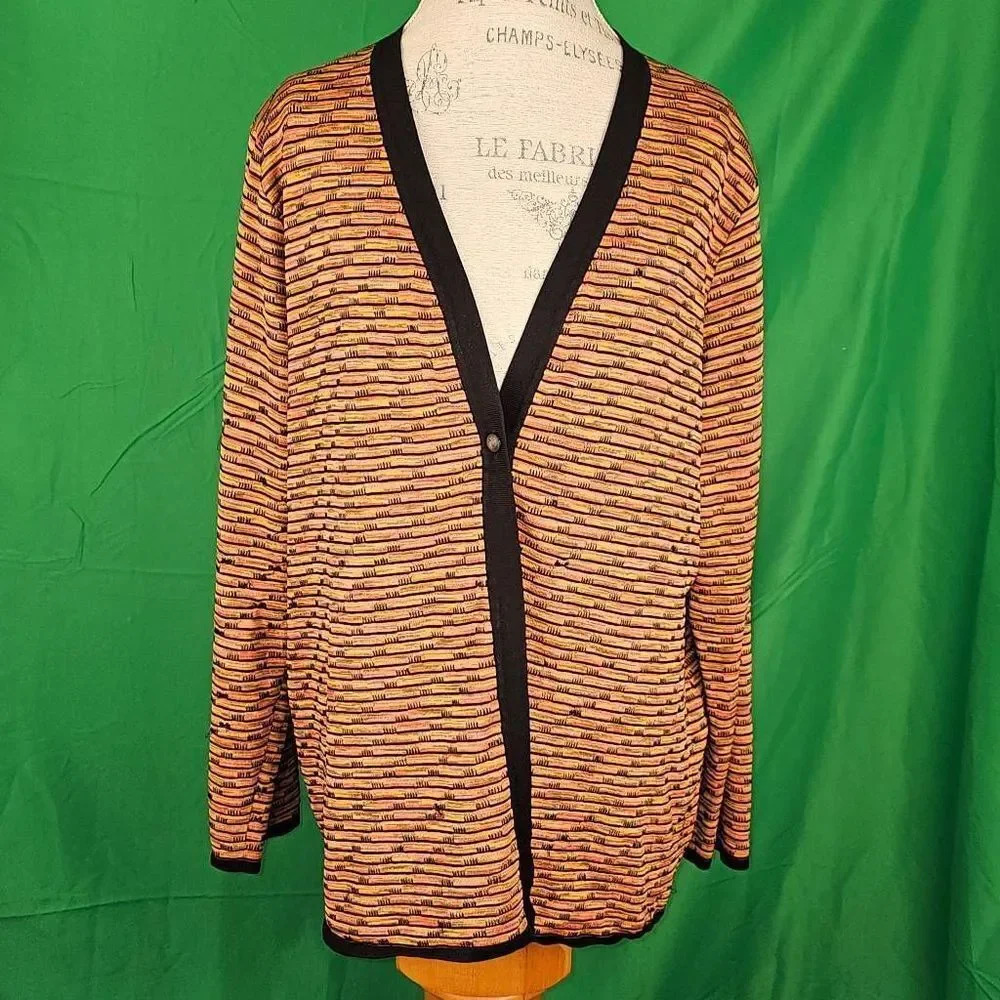 Exclusively Misook Woman Womens Orange Black Cardigan‎ 2X *Pulls*
